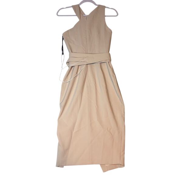 Lavish Alice Beige Halter Midi Dress w/ Obi Belt NWT Size 0 Wedding Guest - Picture 6 of 8